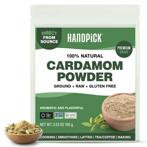 Polvo de cardamomo (100g/3.53oz), sin gluten, Elaichi molido crudo para cocinar, batidos, lattes, té Masala, empaquetado en bolsa resellable con
