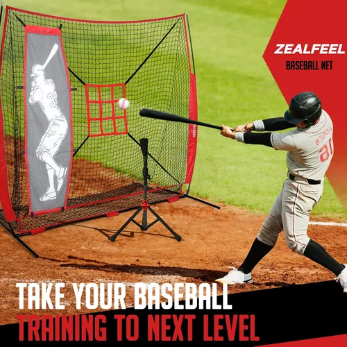 Miniatura 7 de ZEALFEEL Red de béisbol, red de lanzamiento y bateo de 7 x 7 pies con bateador ficticio, sistema grande de recolección de pelotas, 2 zonas