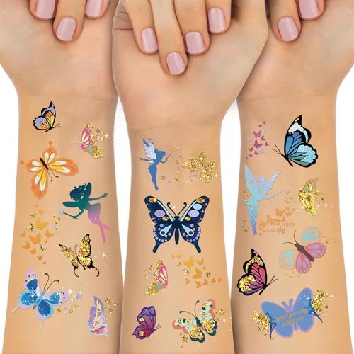 Miniatura 9 de Tatuajes Temporales Impermeables - 143pcs Tatuajes Falsos Geniales para Fiestas de Cumpleaños de Niñas, Detalles de Fiesta, Zapatos de Princesa Rosa