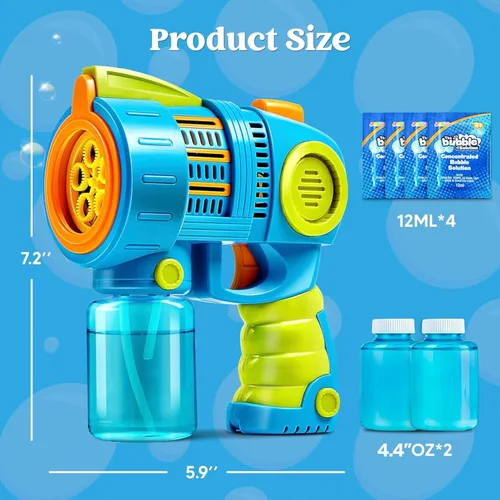 Miniatura 7 de Sloosh - Paquete de 2 pistolas de burbujas con solución de recarga, soplador automático de burbujas para niños, exteriores, fiestas, Pascua, verano