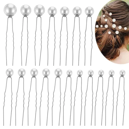 Miniatura 8 de 18 piezas de accesorios para el cabello de novia, perlas de boda, pasadores de pelo en forma de U, clips de perlas para novia, dama de honor