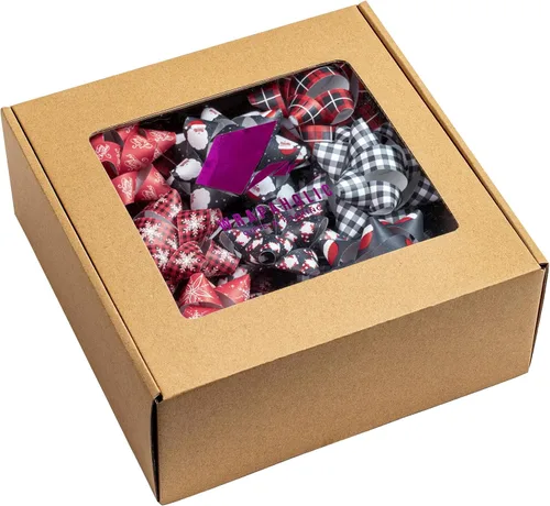 Miniatura 3 de WRAPAHOLIC - Surtido de 12 moños de regalo navideños - Papel kraft rojo y negro con temática navideña para fiestas, cumpleaños y baby shower Navidad