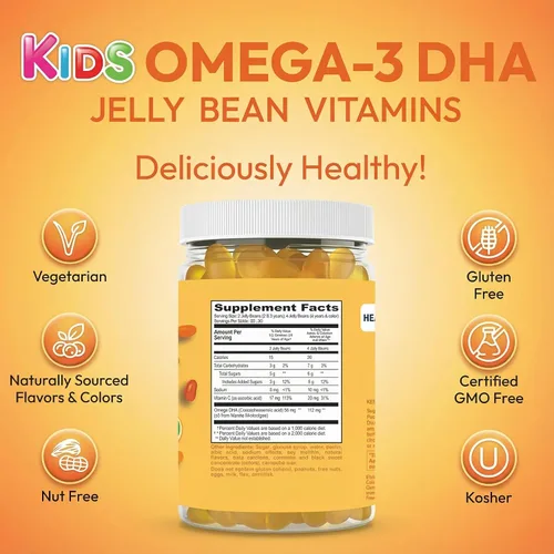 Miniatura 7 de Human Beanz Gomitas veganas Omega 3 para niños, gomitas con DHA y vitamina C, apoyo cerebral e inmunológico para niños, Explosión de cítricos, 120