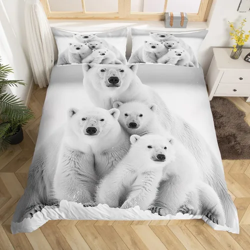 Miniatura 11 de Juego de ropa de cama con estampado de lobos en 3D, funda de edredón de lobo ártico para niños, adolescentes, niños y niñas, funda de edredón