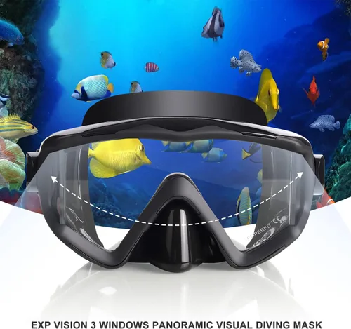 Miniatura 2 de Máscara de buceo Pano 3 para adultos, máscara de esnórquel de vidrio templado, máscara de natación antivaho sin fugas, gafas de natación con Negro
