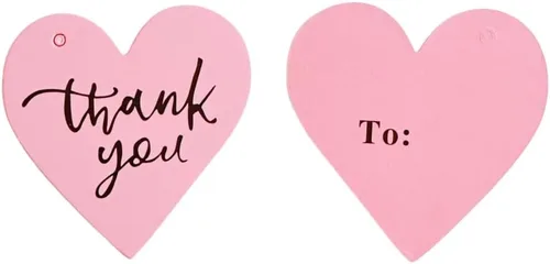 Etiqueta de regalo de agradecimiento con corazón rosa (50 unidades), ideal para recuerdos de boda, baby shower, despedida de soltera, fiesta,