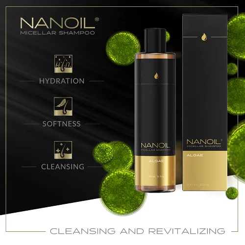 Miniatura 2 de NANOIL Champú micelar de algas 10.1 fl oz - Champú micelar rico en extracto de algas, limpieza profunda, impulso de hidratación, suavidad