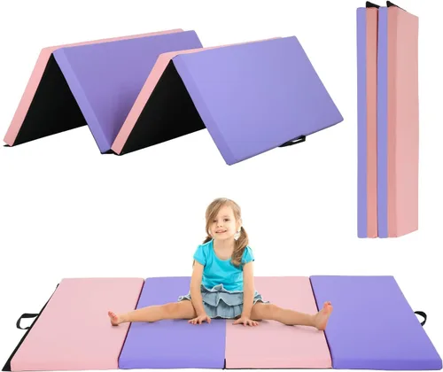 Miniatura 8 de 6 ft Gymnastics Exercise Mat Thick Tumbling Mats with Carrying Handles, 6ft x 4ft x 2in Yoga Mat Folding Exercise Pad Leather Gym Mat for