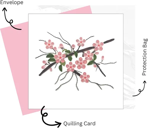 Miniatura 6 de Tarjeta de felicitación japonesa de flor de durazno Feliz año nuevo 3D Quilling Card Flower Papel hecho a mano – Tarjeta de felicitación