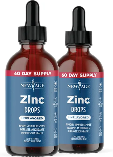 Gotas líquidas de zinc iónico – Paquete de 2 – Suplemento de zinc de alta potencia, defensa inmunológica, potente antioxidante natural, sin OMG –