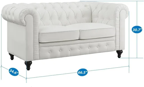 Miniatura 2 de Naomi Home Chesterfield - Sofá de amor de cuero, mini sofá de amor, pequeño con brazos curvos, cojines capitoné, sofás de amor de 2 asientos