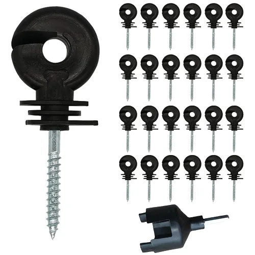 25 piezas de aislador eléctrico negro para valla, poste de anillo, aislador autorroscante, aislador de poste de madera que ahorra mano de obra y 1