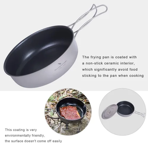 Miniatura 7 de Boundless Voyage Sartén antiadherente de titanio con mango plegable, revestimiento de cerámica antiadherente, olla de cocina para acampar al aire