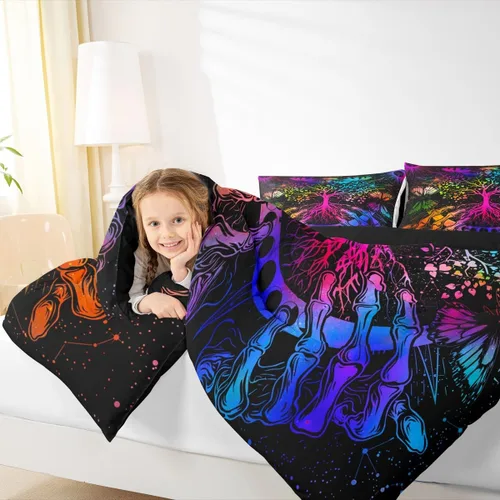 Miniatura 6 de Erosebridal Juego de ropa de cama con diseño de árbol de la vida, diseño bohemio de mariposa y mariposa, edredón de fase lunar hippie, edredón