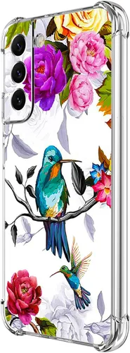 Miniatura 12 de Funda para Galaxy S22, Protección Azul con Flores de Mariposa y Rosas, Funda Anti-Choque y Anti-Arañazos de TPU de Cuerpo Completo para Samsung