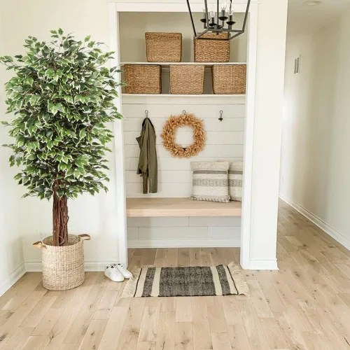 Miniatura 5 de plant Árbol de ficus artificial de 6 pies en maceta, plant de seda falsa con hojas verdes y blancas, tronco natural para decoración de interiores