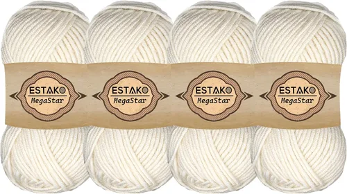Miniatura 44 de Estako Megastar, 3.52 Oz (100g) de hilo de acrílico 75% y lana 25%, suave, peso grueso voluminoso #5 para crochet y tejer 120 yardas (110m)