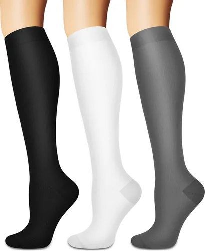 Miniatura 32 de Calcetines de compresión para mujeres y hombres circulación (3 pares) son el mejor apoyo para correr, atletismo, ciclismo, senderismo 01 Negro