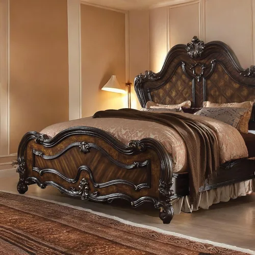 Miniatura 2 de Acme Cama con paneles de madera tamaño King Versalles en roble cereza roble cerezo