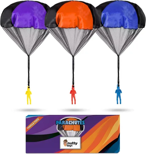 Miniatura 10 de nutty toys Juguetes de paracaídas para niños – Paracaídas voladoras sin enredos para hombres, parte superior interior y exterior para 3, 4, 5, 6, 7