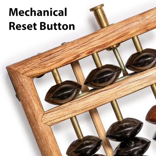 Miniatura 2 de ábaco de madera de estilo retro, calculadora de Soroban con botón de reajuste, 13.75 pulgadas, 17 columnas.