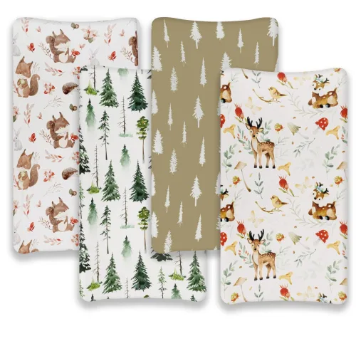 Miniatura 6 de Juego de 4 fundas para cambiador de bebé, diseño de animales del bosque, de madera, neutro, unisex, para bebés, niños o niñas (cerveza)