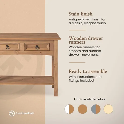 Miniatura 5 de Furniture Dash Mesa consola de madera maciza Corona con 2 cajones de 34.49 pulgadas de ancho, 12.64 pulgadas de profundidad, 28.82 pulgadas de alto