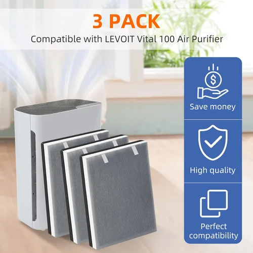 Miniatura 4 de Vital 100 True HEPA Filtro de repuesto para purificador de aire LEVOIT Vital 100, filtro de carbón activado de alta eficiencia H13 HEPA 3 en 1
