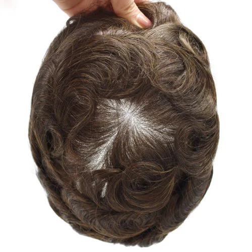 Miniatura 126 de Sistema de repuesto de cabello humano europeo con encaje frontal suizo para hombre, tupé para hombre, pieza de cabello, nudo blanqueado, línea #17