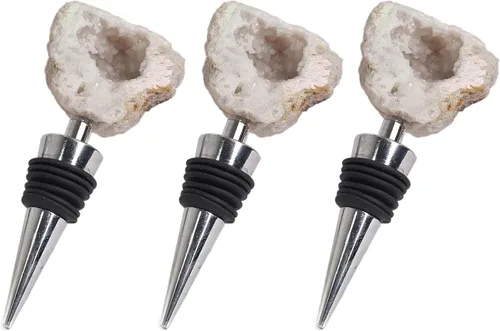 Miniatura 9 de AMOYSTONE Tapón para botella de vino de pirita natural con sello de aleación hermético para decoración de bar de cocina, adorno de estante de piedra