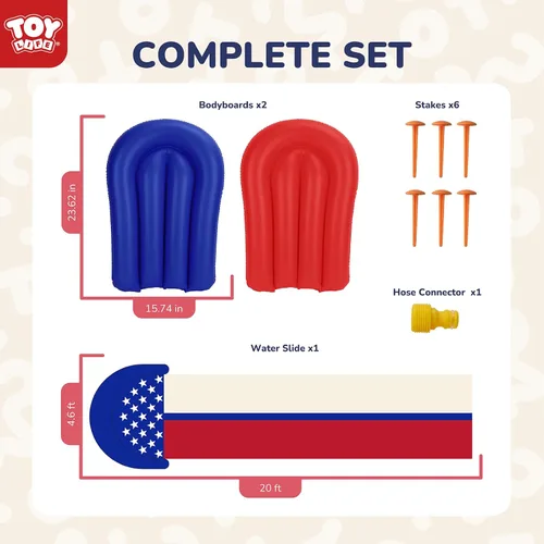 Miniatura 2 de TOY Life Toboganes acuáticos gigantes de bandera estadounidense para niños, tobogán acuático de 20 pies, patio trasero con 2 tablas de bodyboard, 2