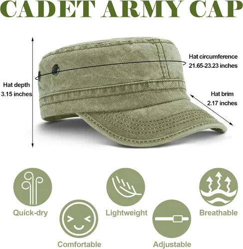 Miniatura 14 de Geyoga 3 unidades Cadet Army - Gorras de algodón lavado militar para tapas planas ajustables estilo militar sombrero unisex