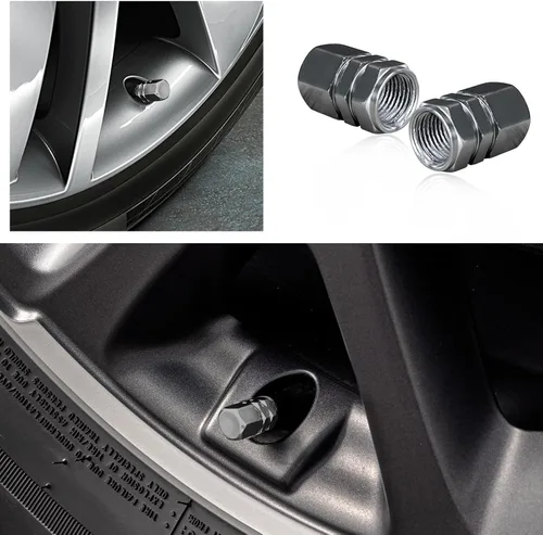 Miniatura 6 de Ziciner 8 tapas de vástago de válvula de neumático de automóvil, cubiertas de válvula de rueda de aleación de aluminio con junta tórica de goma, Gris