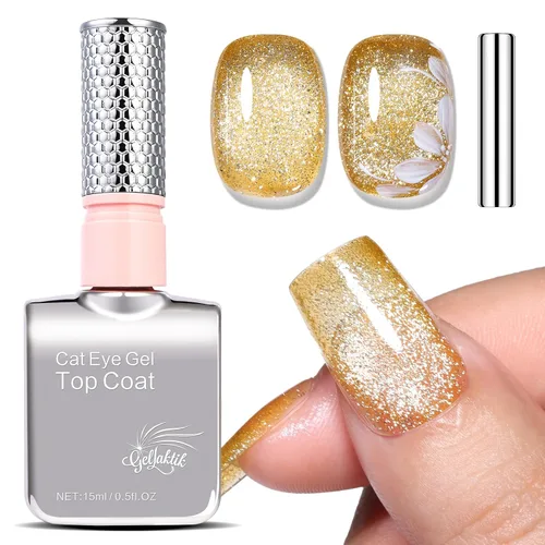 5-en-1 Esmalte de uñas de gel ojo de gato 15ml Fórmula todo en uno, sin necesidad de capa base/selladora, esmalte de uñas magnético fácil para Ámbar