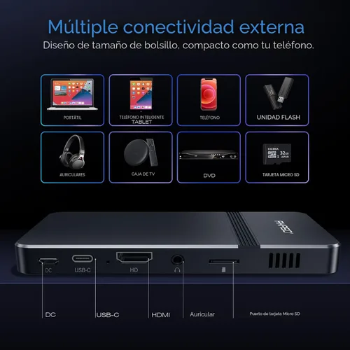 Miniatura 5 de AKASO Mini Proyector, Proyector Portátil DLP de Tamaño de Bolsillo, Proyector Cookie 1080P, Compatible con HDMI WiFi, Batería Recargable