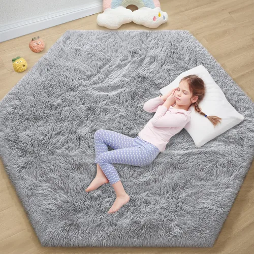 Miniatura 29 de EVOIONOS - Alfombra redonda gris para dormitorio, 5x5 pies; alfombras circulares suaves y esponjosas para sala de estar, alfombras de felpa peludas