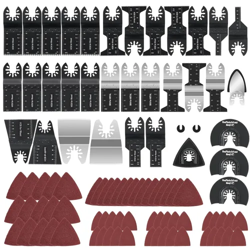 Miniatura 8 de CaRoller 100 Piezas hojas de sierra oscilantes, cuchillas de herramientas oscilantes universales, kits de cuchillas multiherramienta para madera