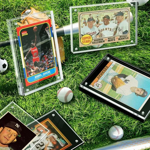 Miniatura 7 de Marco de exhibición de tarjetas de acrílico, marcos magnéticos para tarjetas de intercambio, protector de escritorio, 2 juegos de color negro
