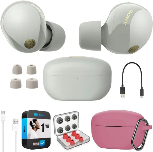 Miniatura 12 de Sony WF-1000XM5 - Paquete de auriculares verdaderamente inalámbricos con cancelación de ruido (plateado) con funda de silicona (azul), puntas