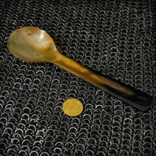 Miniatura 3 de Mythrojan Cuchara de caviar de cuerno de búfalo grande hecha a mano con acabado pulido para helado, azúcar, sal, caviar, pimienta, miel, café, 10