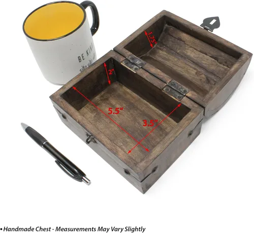 Miniatura 4 de Nautical Cove - Cofre del tesoro pirata hecho a mano para niños, premios y aula con cerradura y llaves de esqueleto – Caja de almacenamiento