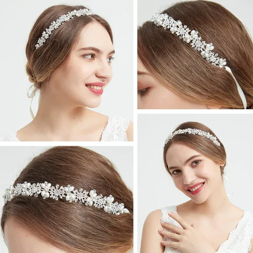 Miniatura 3 de Oriamour Tocado nupcial diseño de flores diadema de boda Accesorios para el cabello nupcial