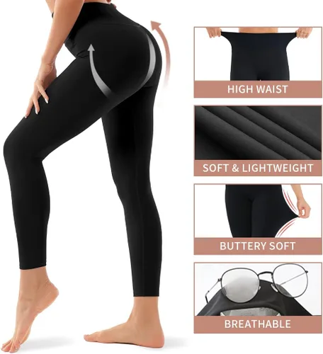 Miniatura 5 de Paquete de 4 leggings para mujer, pantalones de yoga de cintura alta con control del abdomen, levantamiento de glúteos y que no se transparentan