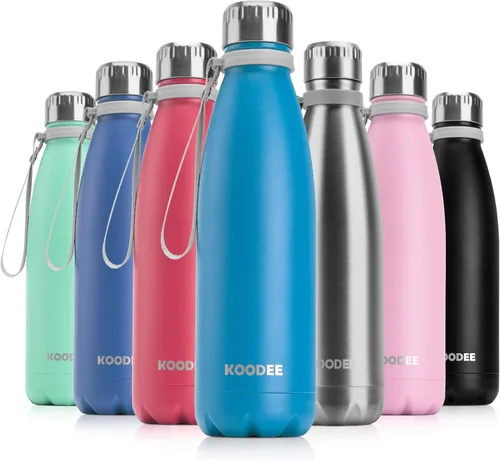 Miniatura 21 de koodee Botella deportiva de agua aislada al vacío de doble pared de acero inoxidable, 17 oz, con forma de botella de refresco, a prueba de fugas