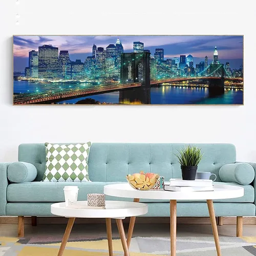 Miniatura 2 de YALKIN Kits de pintura de diamantes grandes 5D para adultos (35.43 x 11.8 pulgadas), taladro redondo completo, arroyo, puente, imágenes, arte
