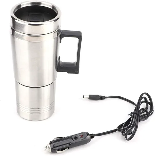 Tiiyee Taza de calefacción para automóvil de 12 V, taza calentada para automóvil, acero inoxidable, hervidor eléctrico de viaje, calentador de agua