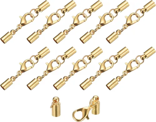 Miniatura 30 de uxcell Juego de 10 tapas de cuero de 0.315 in con cierres de pinza de langosta, terminadores de barril para hacer pulseras de cuero, tono bronce