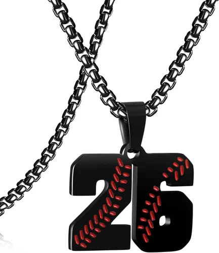 Miniatura 11 de SKQIR Colgante de número de jersey de béisbol para hombres y niños - Cadena de acero inoxidable para atletas - Negro