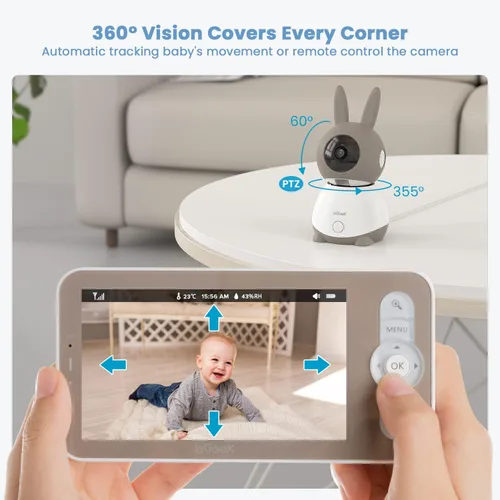 Miniatura 5 de ieGeek Monitor de Bebé con Pantalla Dividida 2K, Monitor de Bebé de Audio de 5 Pulgadas con 2 Cámaras, Video WiFi para Smartphone Cámara Dual