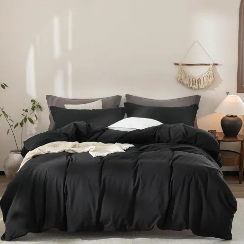 Miniatura 54 de CLOTHKNOW Juego de edredón a rayas tamaño King de 3 piezas, juego de edredón negro y blanco, edredón suave de estilo granja con 2 fundas de almohada